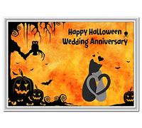 Halloween Wedding Anniversary Card - Special Wishes Congratulations - Creative Fun Cool Design - Blank inside to write own message - Quality Marriage Keepsake - Cats in Love Theme