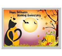 Halloween Wedding Anniversary Card - Special Wishes Congratulations - Creative Fun Cool Design - Blank Inside to Write own Message - Marriage Keepsake - Cats Pumpkin Bats Theme