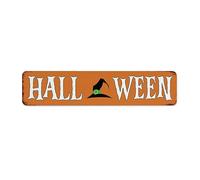 Halloween Welcome 4x18 Inch Metal Signs Outdoor Rustic Yard Laundry Room Man Cave Decor Metal Plaque Ghost Haunted' House Tin Signs for Shop