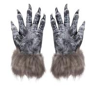 Halloween Werewolf Costume Adult Masquerade Scary Wolf Mask Werewolf Claws Gloves for Men Women Horror Party Movie Performance Animal Cosplay Dress Up Props (Black White Werewolf Gloves, One Size)