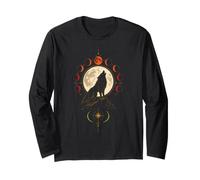 Halloween Werewolf Howling Full Moon Spooky Men Graphic Long Sleeve T-Shirt