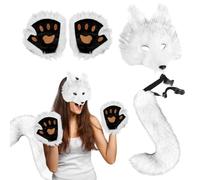 Halloween Werewolf Mask Gloves & Tail Set Realistic Wolf Mask,Furry Gloves &Tail,Complete Wolf Costume Cosplay Christmas