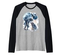 Halloween Werewolves Howling at The Moon Retro 90s Funny Raglan Baseball Tee