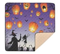 Halloween Whimsical Floating Lanterns Scene Cute Foldable Baby Play Mat for Floor Waterproof Infant Play Activity Mat for Babies Infants Toddlers, 50'' x 50''