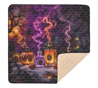 Halloween Whimsical Perfume & Pumpkin Display Cute Foldable Baby Playmat for Indoor Outdoor Waterproof Baby Play Tummy Time Mat for Baby Kids Toddlers Infants, 50'' x 50''