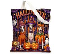 Halloween Whippet Dog Canvas Tote Bag for Shopping 13 * 15, Holiday Funny Reusable Grocery Shoulder Cloth Bag for Women, Cute Painting Gift Decoration