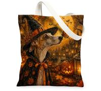 Halloween Whippet Dog Canvas Tote Bag for Shopping 13 * 15, Spooky Butterflies Reusable Grocery Shoulder Bag for Women, Fun Painting Gift Decor