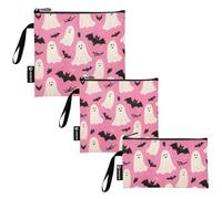 Halloween White Bat Pack of 3 Reusable Kids Snack Bags Portable Diaper Bag Organization for Camp Friends and Gear