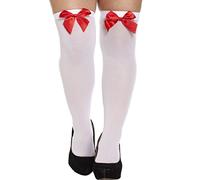 Halloween White Hold Up Stockings With Red Bow Fancy Dress Accessory