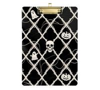 Halloween White Skeleton Acrylic clipboard Pocket Standard Letter A4 Size Standard Hole for Football Softball Coaching Gold 12x9in Tabla para escribir