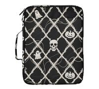 Halloween White Skeleton Ghosts Document File Folder Expanding Multi-Pocket 1.5-Inch 3-Ringing Zipper Binder with Zipper Closure for Office