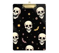Halloween White Skulls Yellow Stars Acrylic Binder clipboard Standard Letter A4 Size Transparent for Softball Coaches clipboard Teacher Gold 12x9in Tablas para escribir