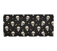 Halloween White Skulls Yellow Stars large huge Mouse Pad for travel cool anime mousepad 31.5 x 11.8in