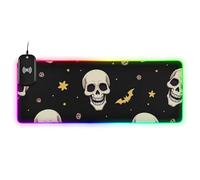 Halloween White Skulls Yellow Stars Wirel Charging Glowing Keyboard and Mouse pad Cool Desk top 35.4 x 15.7 in Gaming Mousepad
