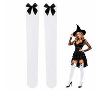 Halloween White Stocking, Bow Accent Thigh Highs, Fancy Dress Accessory | Opaque White With Bow Hold Up Stockings for Halloween, Christmas Carnival Performance Costumes Cosplay Makeup Party
