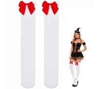 Halloween White Stocking, Bow Accent Thigh Highs, Fancy Dress Accessory | Opaque White With Bow Hold Up Stockings for Halloween, Christmas Carnival Performance Costumes Cosplay Makeup Party