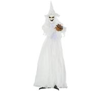 Halloween White Witch Holding Pumpkin Skeleton Ghost 72 in Motion Light Up