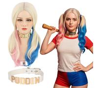 Halloween Wig,Halloween Headband,26 Inches Blue and Pink Wig and 1 Collar,Halloween Accessories for Costume Parties and Role Play,Halloween Hair Accessories for Women and Kids