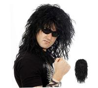 Halloween Wigs for Men 80s Heavy Metal Rocker Wig Long Black Curly Hair Wig for Halloween Cosplay Costume Accessories Pet Dragon Funny Cat Dog Costume