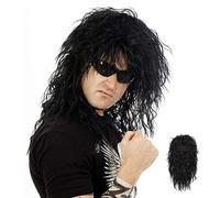 Halloween Wigs for Men 80s Heavy Metal Rocker Wig Long Black Curly Hair Wig for Halloween Cosplay Costume Accessories Wigs for Men