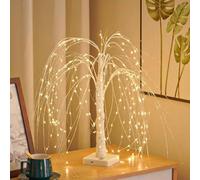 Halloween Willow Tree Lights, LED Artificial Willow Night Light, Indoor Weeping Willow Tree Lights Ornaments, Glowing Branch Table Lamp Night Light for Christmas Home Party Decor (White, Warm Light)