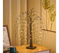 Halloween Willow Tree Lights,LED Artificial Willow Night Lights,14.9in Glowing Branch Table Lamp Night Light,Tree Branch Lights,USB or Battery Operated,LED Willow Fairy Light Decorations (Black Warm)