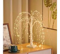 Halloween Willow Tree Lights, LED Black with Adjustable Branches, USB & Battery Operated, Indoor Outdoor Table Decor for Halloween Party Home (White Willow,Warm Light)