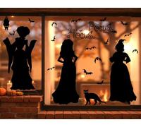 Halloween Window Clings Decoration - 35" Large Double Sided Hocus-Pocus Decor Halloween Witch Silhouette with Black Cat Bat, Spooky Scary Window Decals Stickers Home Decor for Glass Mirror, 3 Sheets