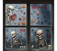 Halloween Window Clings Decorations - 4 Sheets Giant Skeleton Halloween Window Stickers, Double Side Skeleton Decals for Home Glass Door/Window Decor, Haunted House Party Supplies