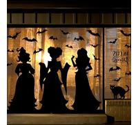 Halloween Window Clings, Extra Large Witch & Black Cat Bat Silhouette Decals, 3 Sheet Indoor Window Stickers for Home School Office Party Decor