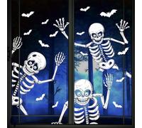 Halloween Window Clings - Reusable Skeleton Stickers for Decorations, 4Pcs