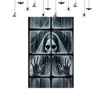 Halloween Window Cover - Fabric Haunted Curtain, Spooky Door Banner | Life-Sized Creepy Decoration With Scary Print, Poster For Party Porch Entryway Haunted House Balcony Holiday Setup