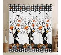 Halloween Window Curtains Cute Fall Pumpkin Window Treatments, Black Tree Bat Ghosts Window Drapes for Kids Boys Girls Room Decor Grommet Top 2 Panel Set Bedroom Curtains, 66Wx72L inch