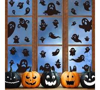 Halloween Window Cute Black Little Spooky Ghost Window Double Sided Windows Stickers Halloween Windows Clings Stickers for School, Home, Office Decoration, Party Supplies 9 Sheets