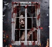 Halloween Window Decorations, Ghost Curtain for Window Door Cover, Halloween Scary Haunted House Party Decorations