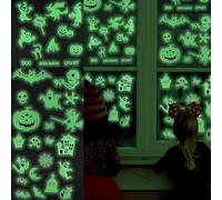 Halloween Window Decorations Glow in The Dark Wall Stickers 3 PVC Styles Spooky Ghosts, Witches, Pumpkins, Bats Graveyard Decals, Fun Room Decor for Haunted House, Party and Masquerade Decorations