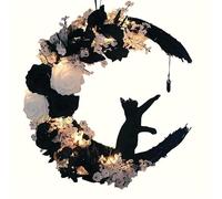 Halloween Window Decorations Halloween Wreaths For Front Door Flower Moon Cat Home Decoration Family Gathering Decoration Wreath, Outdoor Wall Closet Fence Wreath (White, 35x25x1)