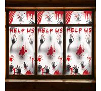 Halloween Window Decorations Zombie Posters - 3 Pcs Giant Bloody Handprints Zombie Silhouettes, Creepy Window Treatment Wall Decor Door Covers for Halloween Scary Haunted House Party Decorations