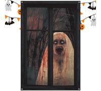 Halloween Window Poster - Scary Nun Silhouette Decoration, Sticker for Haunted House With Scary Background
