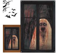 Halloween Window Silhouette | Scary Nun Fabric Cover Wounded Face Head GOSHTER | Horror Window Painting For Indoor Outdoor Party Decoration Eff