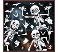 Halloween Window Skeleton Stickers- Extra Large Stereoscopic Effect Skeleton, Bat, Ghost & Spider Decals for Window Decorations - Reusable Window Clings for Home Classroom Office Haunted Party