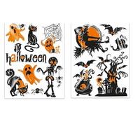 Halloween Window Stickers, 2 Sheets, Spooky Haunted House Party Decorations with Ghosts, Witches, Pumpkins, Black and Orange