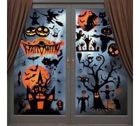 Halloween Window Stickers, Cshare Castle Bat Ghost Pumpkin Scary Halloween Window Clings Stickers Decals, Reusable Double-Sided for Party Decoration, 8 Sheets