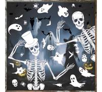 Halloween Window Stickers, Cshare Large Skeleton Window Cling Decals with Ghost Bat Spider Web, Reusable Double-Sided Extra Large Halloween Decorations for Glass Room Party, 9 Sheets