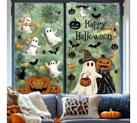 Halloween Window Stickers, Double-Sided Static Clings, Ghosts and Pumpkins | For home hosts planning October parties, create a seasonal front-window display to welcome guests on Halloween evening.