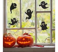 Halloween Window Stickers Halloween Decorations Large Reusable Cleanly Removable Repositionable Halloween Window Decorations for Children UK Made Ghosts Bats Haunted House (Black Ghosts 2 Sheets)