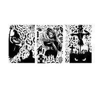 Halloween Window Stickers, Halloween Decorations Window Clings, Large Witches with Cauldron Bats Spider Black Cat Silhouette Halloween Window Stickers Decals for Home Indoor Party Decor Supplies (F)