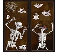 Halloween Window Stickers, Halloween Window Decorations, 36pcs Large Skeleton Bats Spiders Ghost Decals, Double Sided Reusable Windows Clings for Haunted House, Party, Scary Scene, 6 Sheet