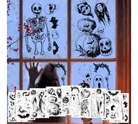 Halloween Window Stickers,Halloween Window Decorations - 9 Sheets Static Cling Decals with Skeletons, Ghosts & Pumpkins, Easy to Apply/Remove,Perfect for Schools and Homes