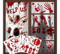 Halloween Window Stickers, Large Spooky Halloween Window Decorations Scary Bloody Handprints Footprints Indoor Outdoor Windows Floor Halloween Party Decorations